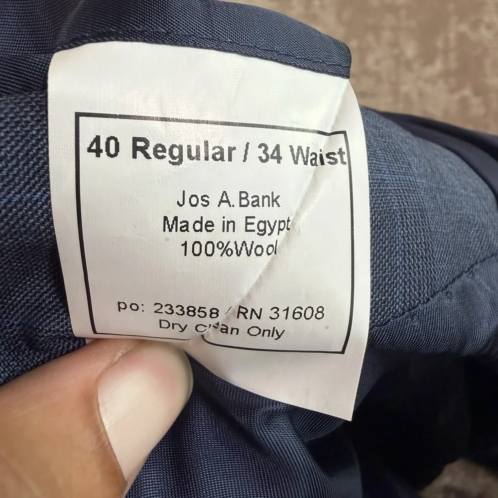 Jos. A. Bank Signature Collection Mens Two Piece Suit Blue Glen Plaid 40R 34x29